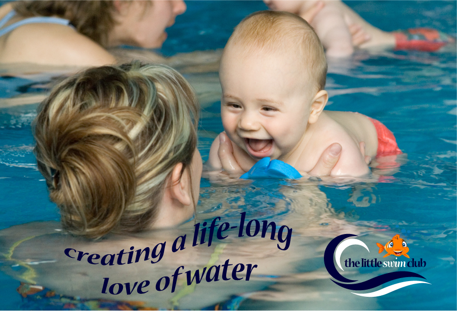 A parent and smiling baby swimming together at The Little Swim Club in Hook